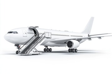 Poster - A white jetliner sits atop an airport runway, ready for takeoff