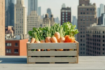 Aufkleber - A crate filled with carrots sitting on a wooden table, great for food or still life photography
