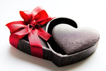 Poster - A beautifully decorated heart shaped box tied with a red ribbon, perfect for Valentine's Day or romantic gestures