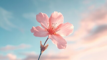 Wall Mural - A single pink flower blooming against a clear blue sky