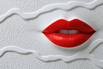 Wall Mural - A close-up shot of a bright red lip on a white surface