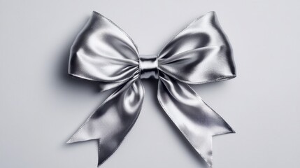 Canvas Print - A shiny silver bow sits alone on a clean white surface