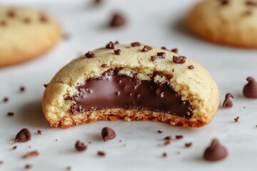 Poster - A delicious-looking chocolate chip cookie with a bite taken out, great for food and baking scenes