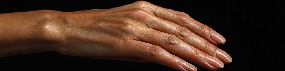 Poster - A close-up shot of a person's hand with a ring on the finger, possibly for an engagement or wedding proposal