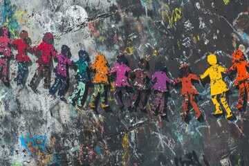 Poster - A colorful mural featuring a group of people, ideal for use in travel, cultural or social media contexts