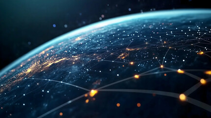 Leinwandbilder - A digital depiction of Earth from space, showcasing illuminated cities and a network of connections against a dark backdrop.