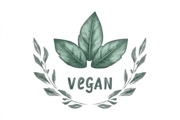 Vegan green leaves forming a circle with vegan text in the center