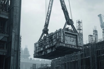 Aufkleber - Industrial machinery lifts heavy container high above ground