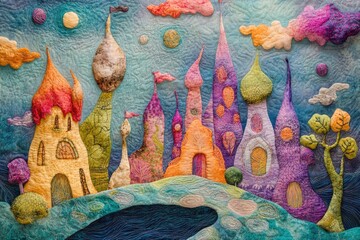 Poster - A unique structure made from felt material with castle-like features