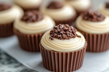 Poster - Delicious cupcakes with white frosting and chocolate sprinkles, perfect for a sweet treat or dessert