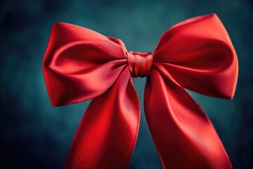 Aufkleber - A simple and bold red bow sits alone on a dark black background