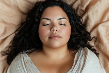 Aufkleber - A person lying down on a bed with their eyes shut, possibly resting or sleeping