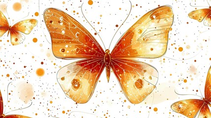 Wall Mural - orange watercolor butterflies: elegant nature art print, beautiful insect wings, delicate design, ar