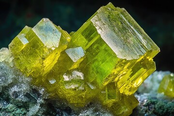 Poster - A cluster of yellow crystals sits atop a rocky surface, offering a glimpse into geological wonders