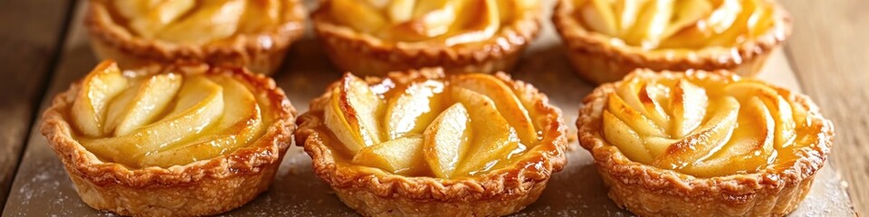 A wooden table with a selection of small, sweet and savory pies covered in pastry