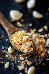 Aufkleber - A spoon filled with nuts on a dark background