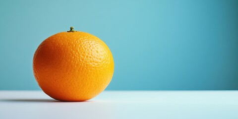 Poster - A single orange sits on a white table