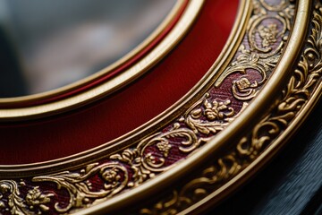 Poster - A close-up shot of a decorative gold and red mirror, suitable for use in interior design or product photography