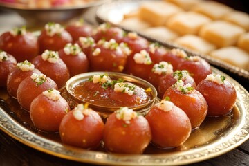 Poster - A platter of assorted small bites on a rustic wooden table, ideal for casual gatherings or parties