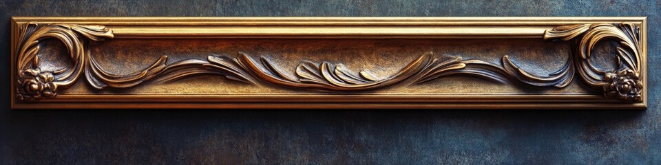 Aufkleber - A decorative gold frame is mounted on a blue wall, great for interior design or home decor