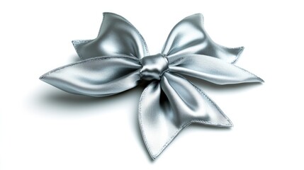 Canvas Print - A close-up shot of a shiny silver bow on a clean white surface, perfect for decorative or packaging uses