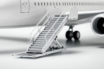 Poster - An airplane with stairs leading up to the entrance, ready for takeoff or landing