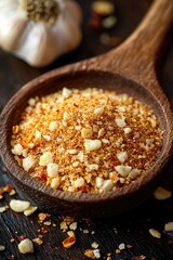 Aufkleber - A wooden spoon filled with a mix of seasonings, ready for cooking