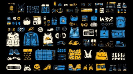 Poster - Abstract Blue Yellow Icon Pattern Graphic Design Element Background Texture