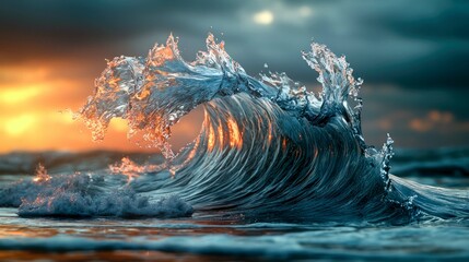 Wall Mural - majestic ocean wave at sunset: a stunning seascape of vibrant colors and dynamic movement