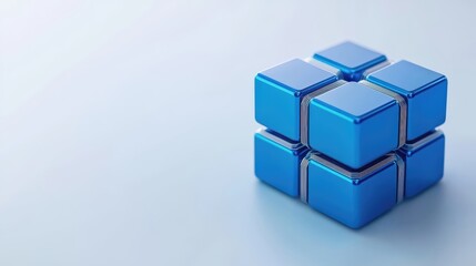 Poster - Blue 3D cubes arranged in a cluster on a soft blue background.