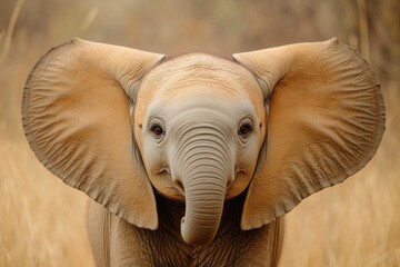 Wall Mural - A young elephant standing amidst tall grass, perfect for wildlife or nature-themed projects