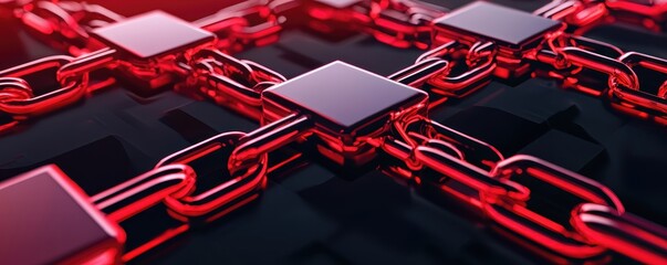 Aufkleber - Red metallic chains interlinked on a dark background, featuring square elements.