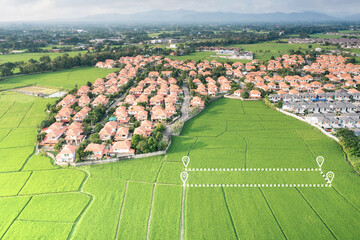 Wall Mural - land plot in aerial view. identify registration symbol of vacant area for map. real estate or proper