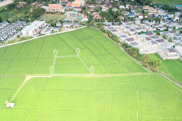Wall Mural - land plot in aerial view. identify registration symbol of vacant area for map. real estate or proper