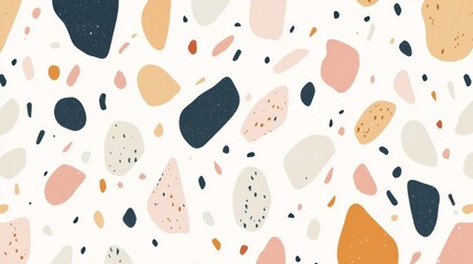 Poster - Shades of neutral colors come together in a terrazzo pattern featuring soft edges and a harmonious pastel palette on a bright white background, perfect for contemporary decor and artistic projects