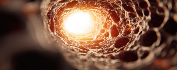 Aufkleber - Abstract tunnel with glowing light, showcasing intricate textures and depth.