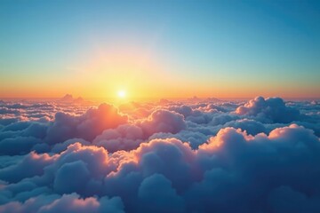 Wall Mural - The sun rises above the clouds in a clear blue sky, gentle, bright, dawn
