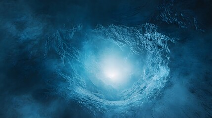Poster - mystical cosmic swirl, glowing blue luminous nebula in deep space, serene and captivating backdrop f