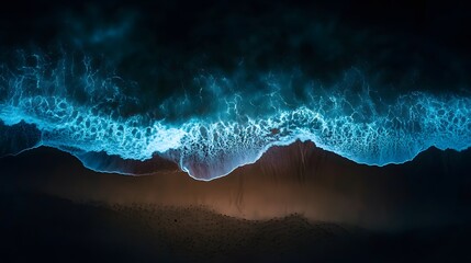 Poster - Abstract glowing waves, vibrant blue and dark clouds swirling together in an ethereal display, perfect for digital backgrounds.