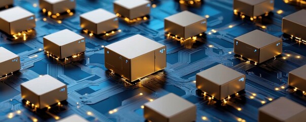 Aufkleber - Close-up of a circuit board with golden components and intricate patterns.