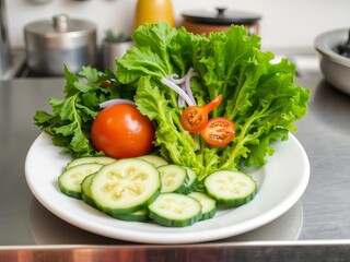 Vector illustration of a stylized vegetable salad in a bowl, designed with a single continuous line for a healthy food restaurant concept, kitchen, greens, food delivery