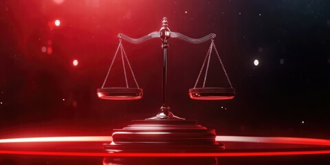 Aufkleber - A striking image of a balanced scale symbolizing justice against a dramatic red background.