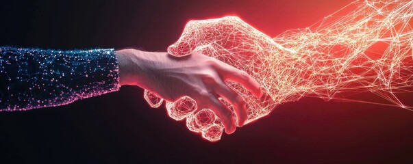 Poster - Hands reaching out in a digital handshake, symbolizing connection and technology.