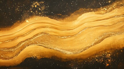 Poster - Golden waves flowing elegantly, abstract texture with smooth curves, perfect for backgrounds or design projects.