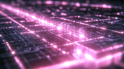 Poster - Abstract Pink Digital Network Glowing Lines Futuristic Technology Background