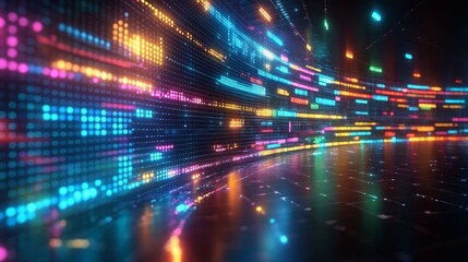 Poster - Abstract Digital Data Stream Neon Lights Futuristic Technology Background
