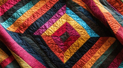 Poster - A beautifully crafted geometric quilt with vibrant colors and intricate stitching, symbolizing connection, warmth, diversity, and the harmony of teamwork.