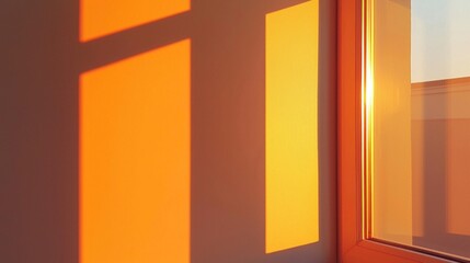 Aufkleber - Golden rays of sunlight filter through the window, painting warm patterns on the wall. This tranquil setting embraces minimalism, inviting calm and creativity into the space
