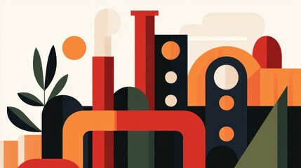 Aufkleber - Abstract geometric shapes in bold colors with a modern industrial vibe.