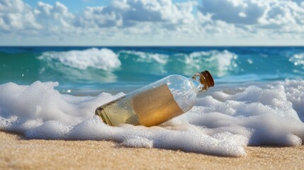 Poster - A calm ocean wave carrying a message in a bottle, symbolizing reliable communication, smooth energy flow, and trust, ensuring messages reach their destination with precision and connection.